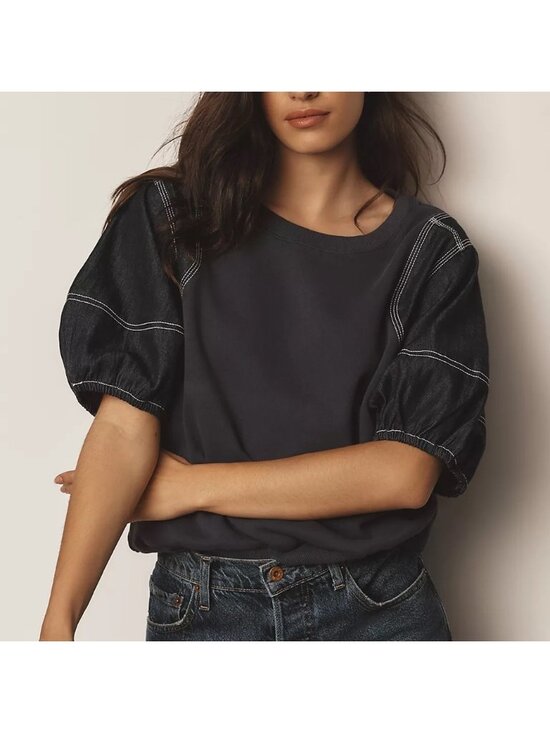 By Anthropologie Tops - NWT Size S - Anthropologie Pilcro Denim-Sleeve Twofer Sweatshirt (100% Cotton)